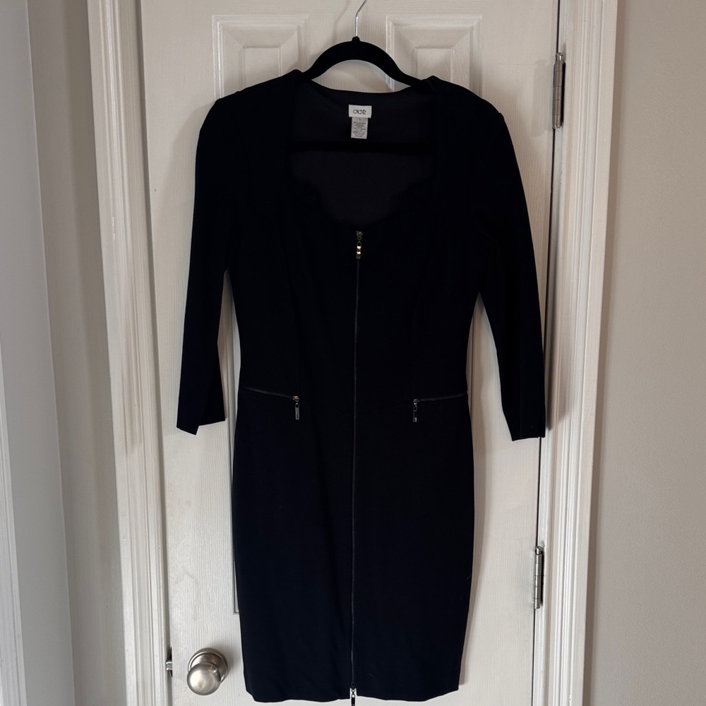 Caché Vintage Black Dress w/Zippers Galore